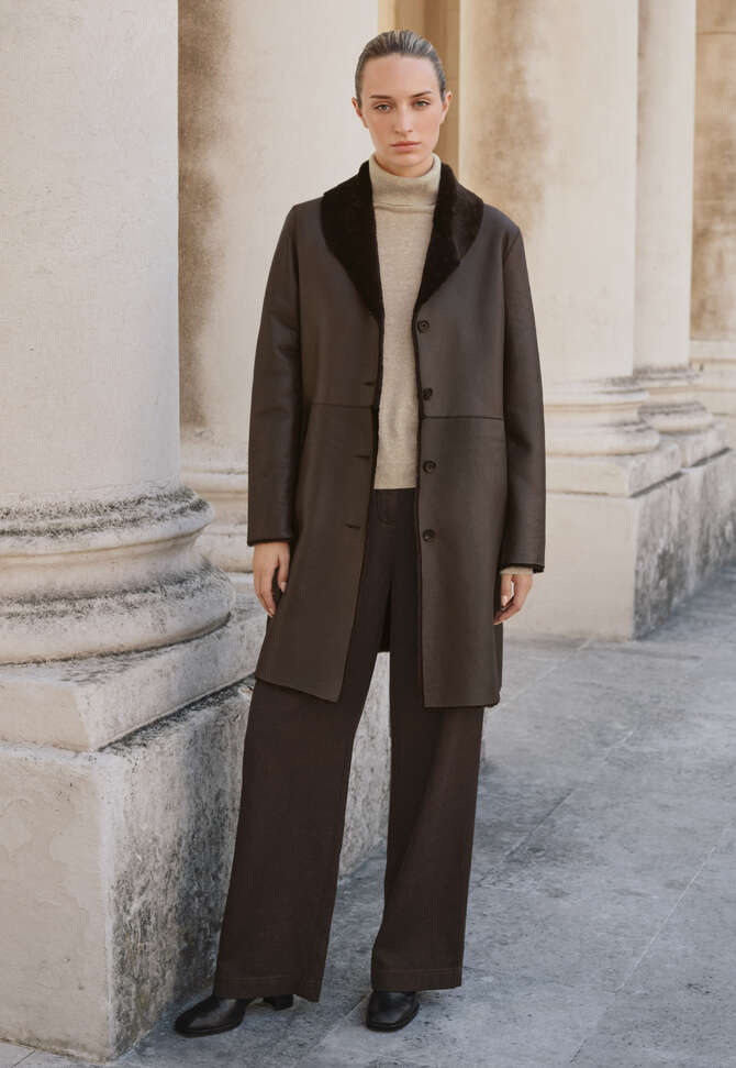 Reversible sheepskin coat, Chocolate, completeTheLook