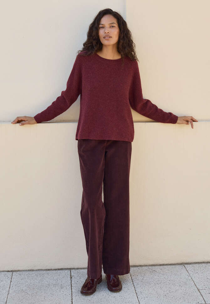 Ribbed crew-neck sweater, Cranberry, completeTheLook