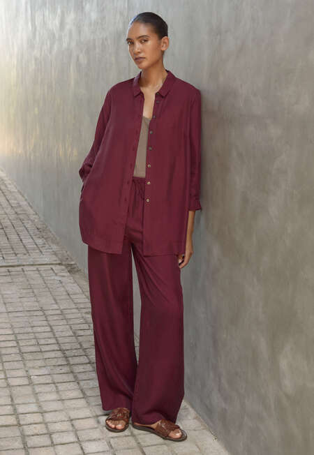 Wide-leg drawstring trousers, Maroon, completeTheLook