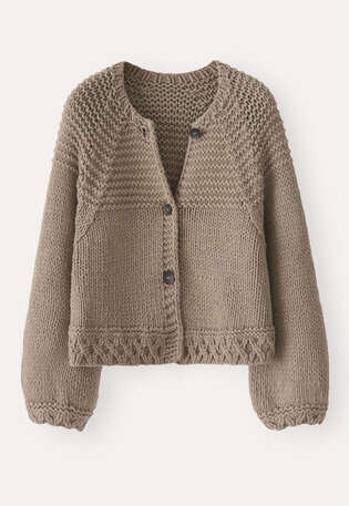 Hand-knitted cardigan, Taupe, webstill