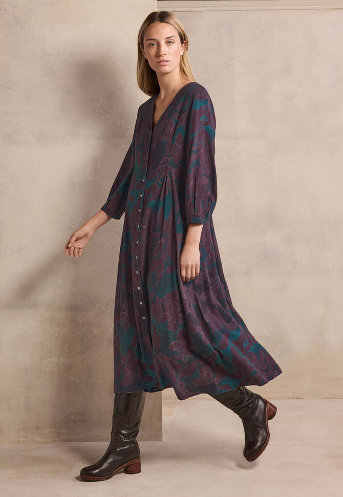 V-neck printed dress, Petrol Bordeaux, completeTheLook