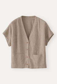 V-neck short-sleeve top, Pink brown, webstill