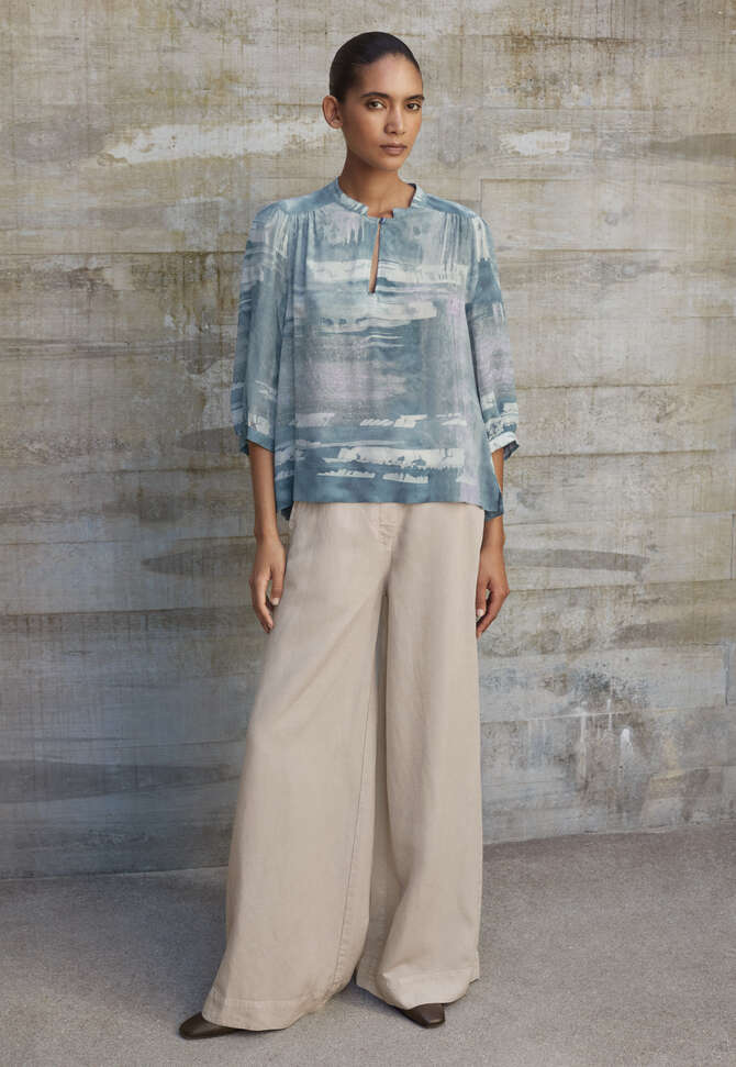 Gathered yoke blouse, Chalk blue, completeTheLook