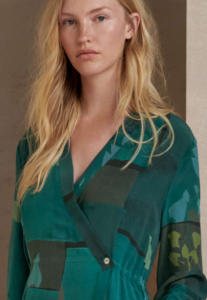 Printed wrap dress, Petrol green, completeTheLook