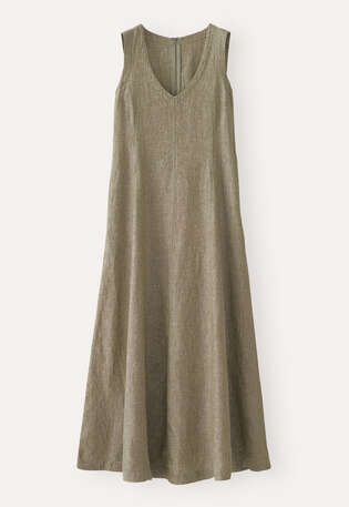 V-neck linen dress, Dark olive, webstill