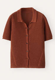 Moss-stitch collared cardigan, Brown chilli, webstill
