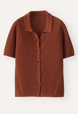 Moss-stitch collared cardigan, Brown chilli, webstill