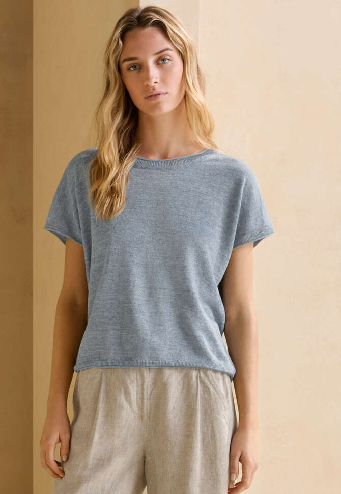 Short-sleeve sweater, M&eacute;lange ocean, completeTheLook