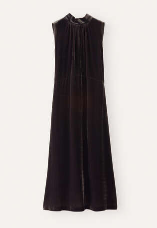 Sleeveless dress with back neck tie, Dark mulberry, webstill