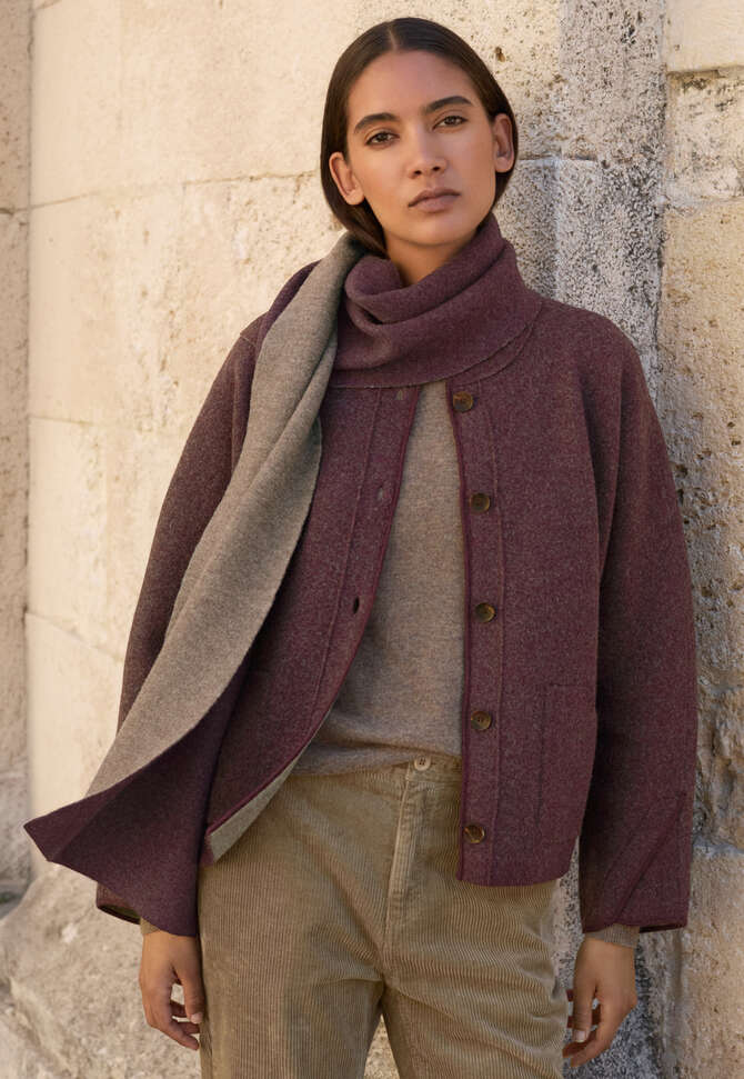 Plaited boiled scarf, Aubergine, completeTheLook