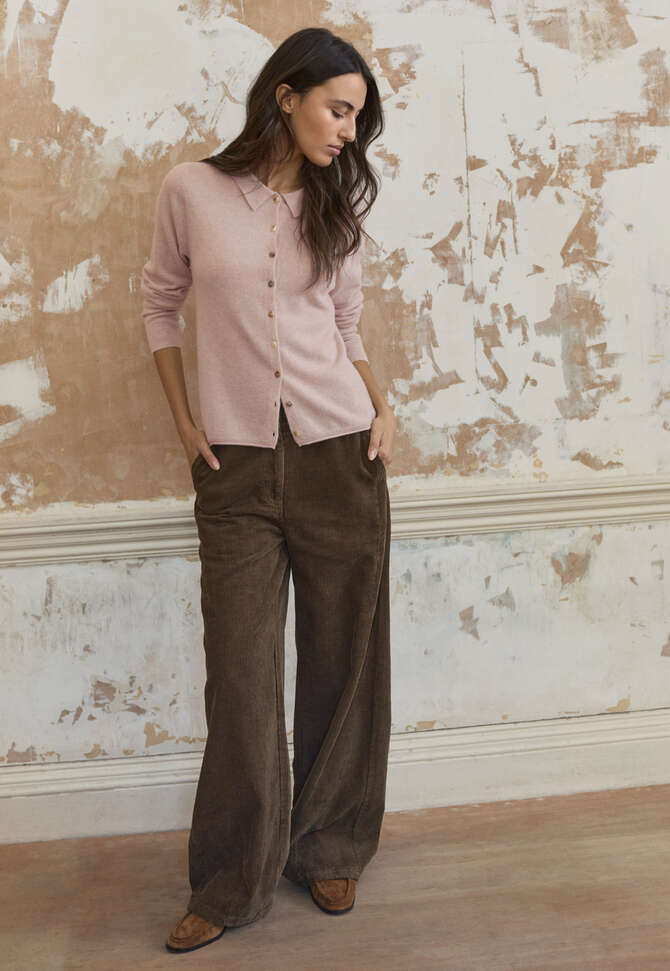 Cord dart-hem trousers, Peat, completeTheLook