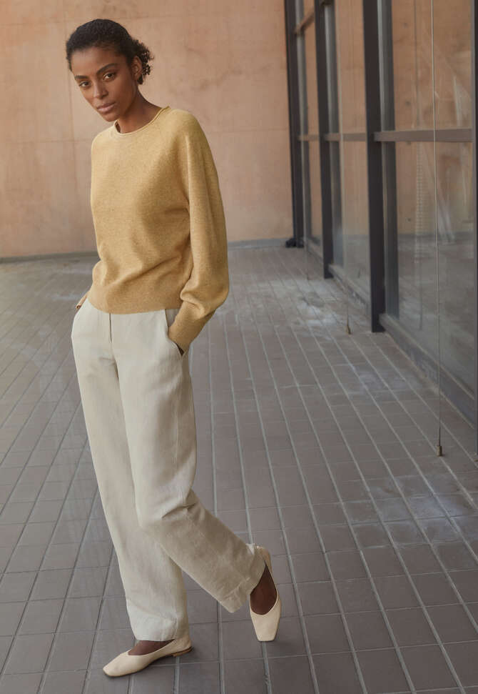 Raglan-sleeve sweater, Soft mustard, completeTheLook