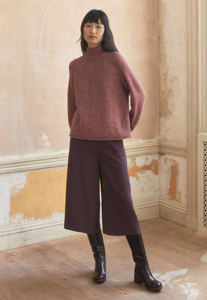Cable-stitch sweater, Chilli plum, completeTheLook