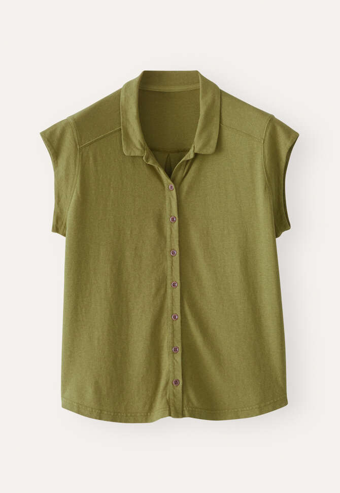 Cap-sleeve jersey shirt, Dark lime, completeTheLook