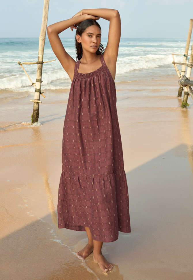 Dobby-weave strap dress, Dark terracotta, completeTheLook