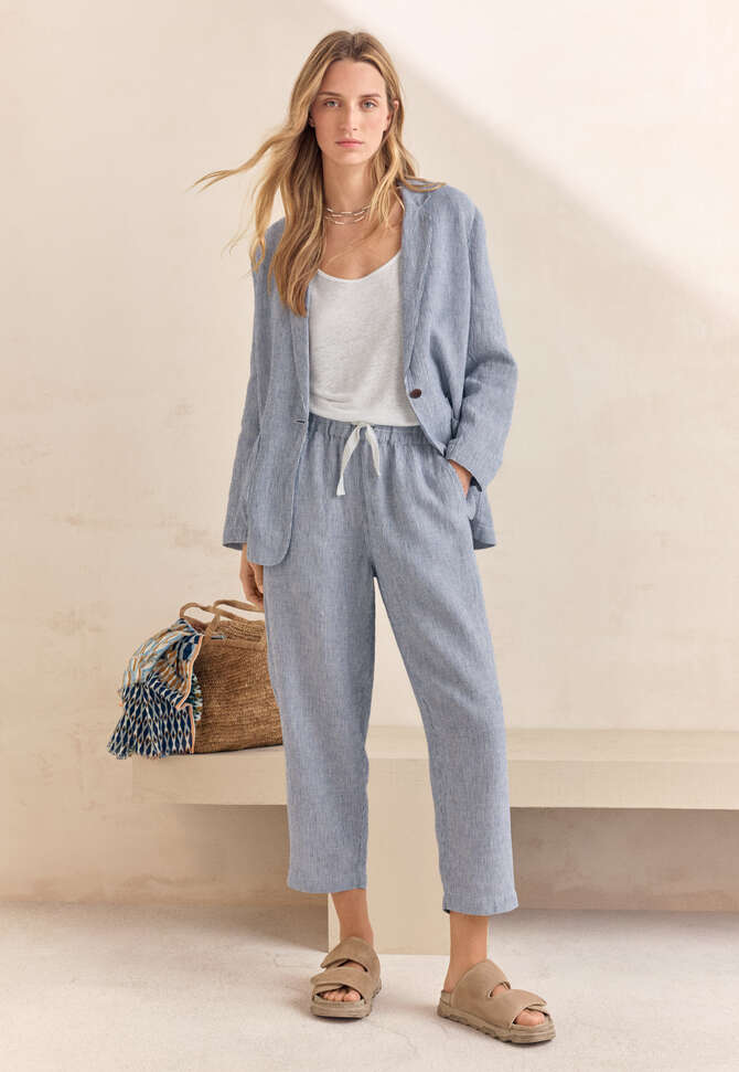 Striped pull-on trousers, Navy white, completeTheLook