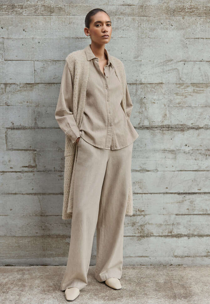 Long open-stitch waistcoat, Natural stone, completeTheLook