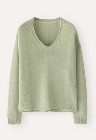 Curved v-neck sweater, Pale leaf, webstill
