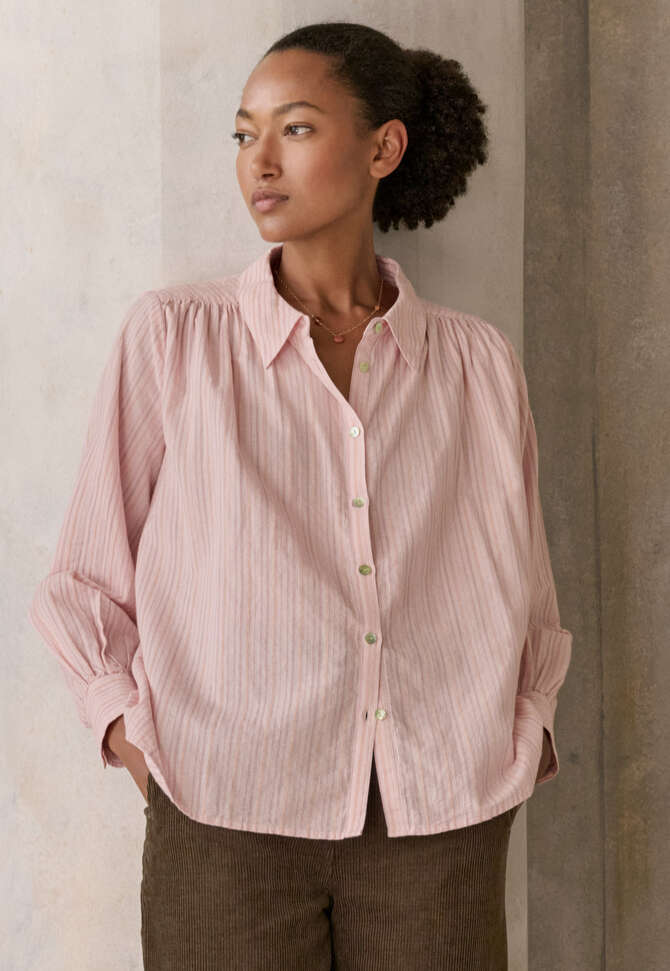 Striped blouse with gathers, Blush pink, completeTheLook