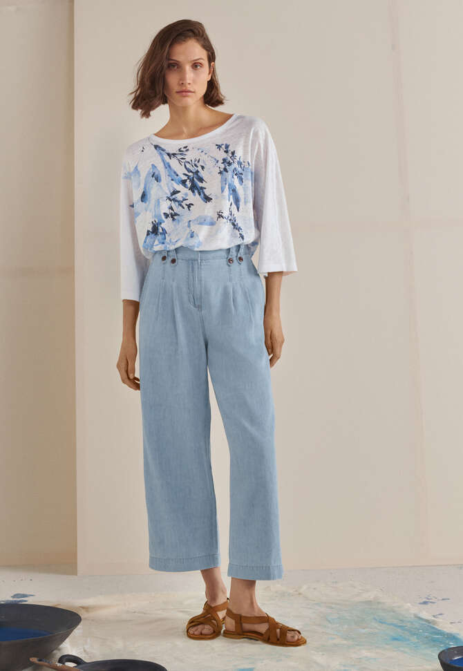 Indigo-dyed cropped trousers, Pale denim, completeTheLook