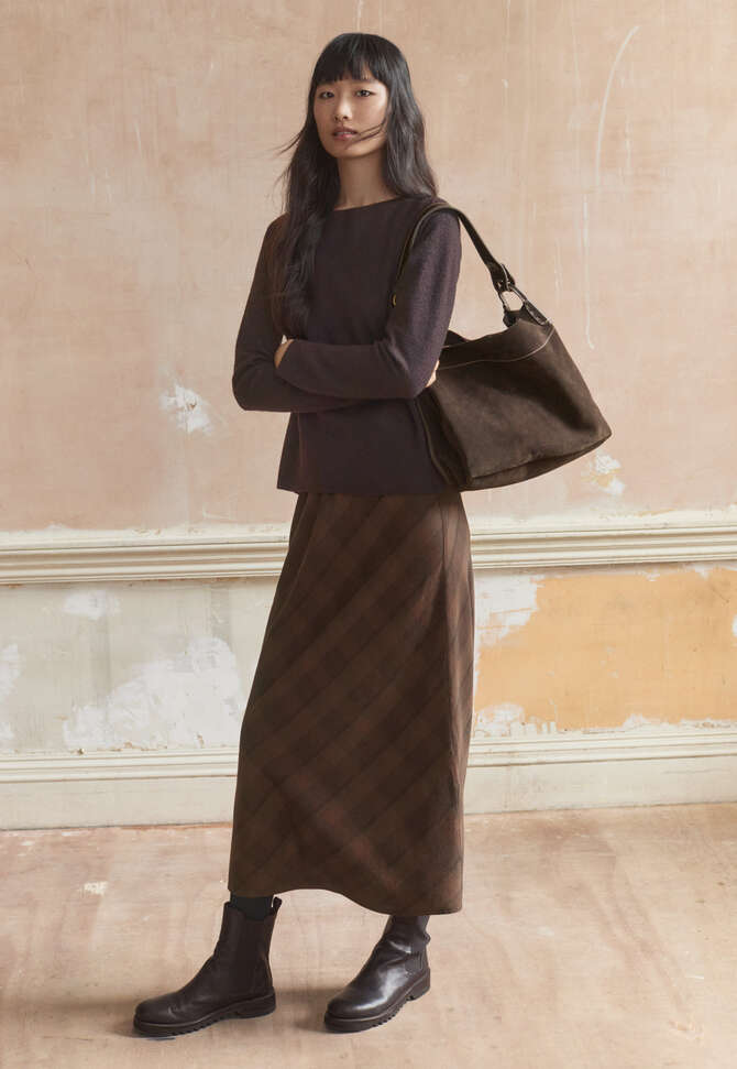 Checked skirt, Chestnut brown, completeTheLook