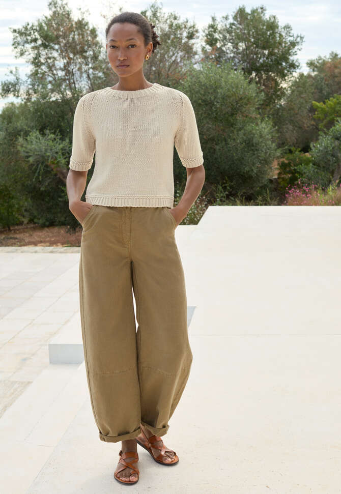 Curved seam jeans, Olive brown, completeTheLook