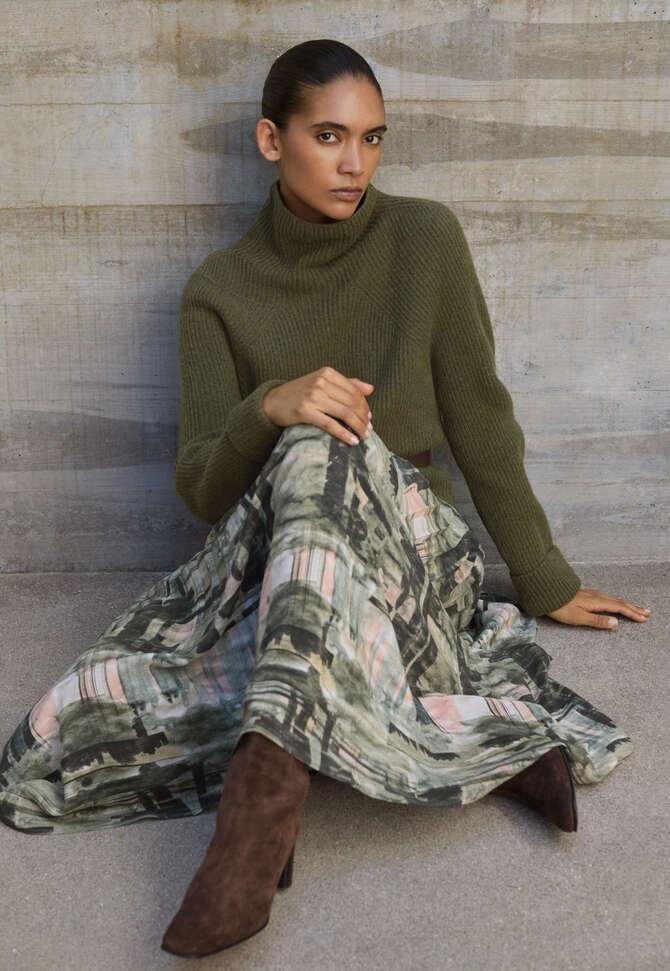 Printed silk skirt, Dark forest, completeTheLook