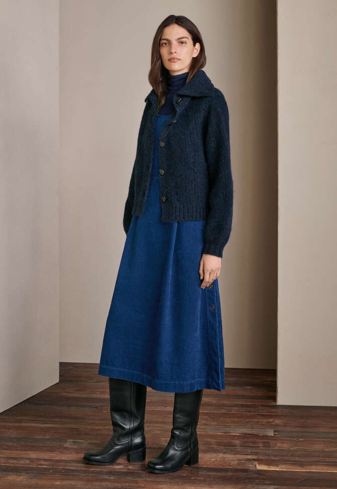 Funnel-neck cardigan, Dark petrol, completeTheLook