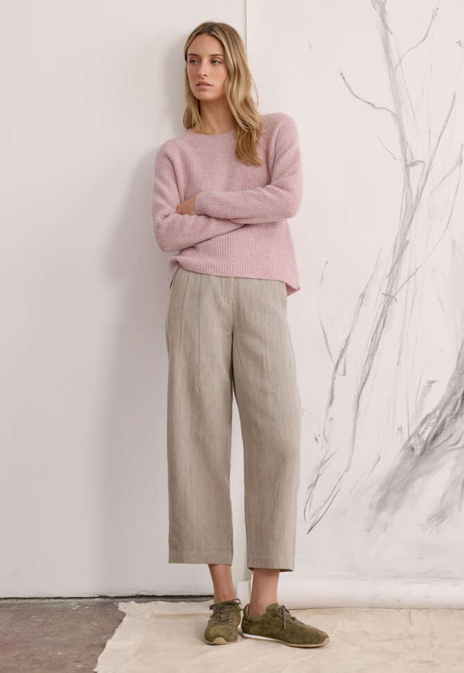Ribbed crew-neck sweater, Soft orchid, completeTheLook