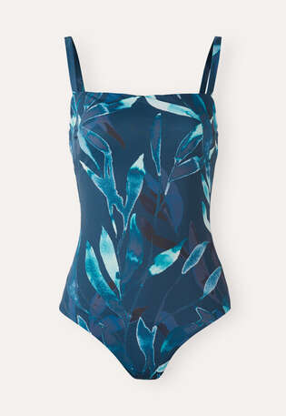 Printed square-neck swimsuit, Midnight aqua, webstill