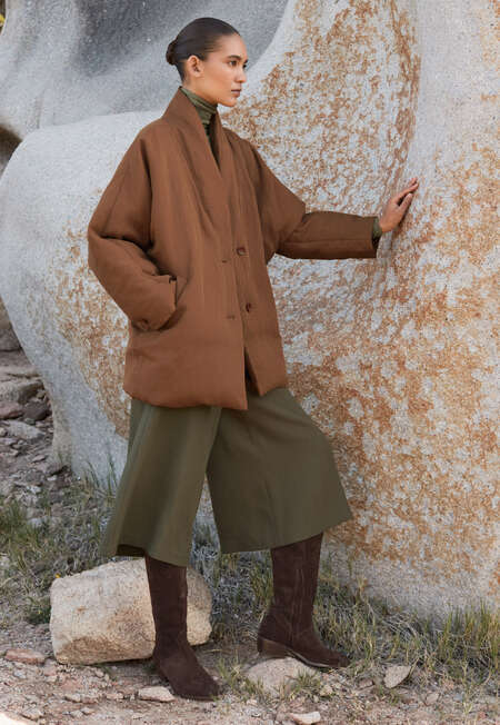 Shawl collar padded coat, Chestnut, completeTheLook