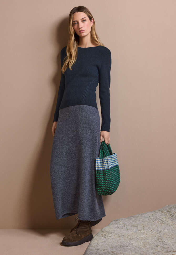 Knitted skirt, Denim blue, completeTheLook