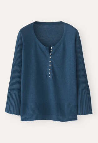 Ribbed-sleeve sweater, Petrol, webstill