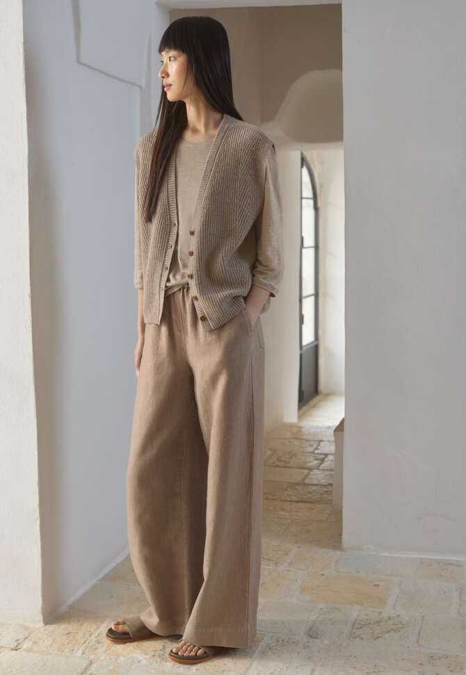 Sleeveless ribbed cardigan, Brown fawn, completeTheLook
