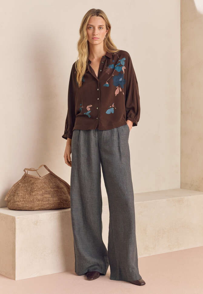 Printed dolman-sleeve blouse, Mahogany, completeTheLook