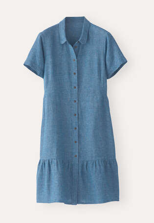 Gathered hem-seam dress, Aqua navy, webstill