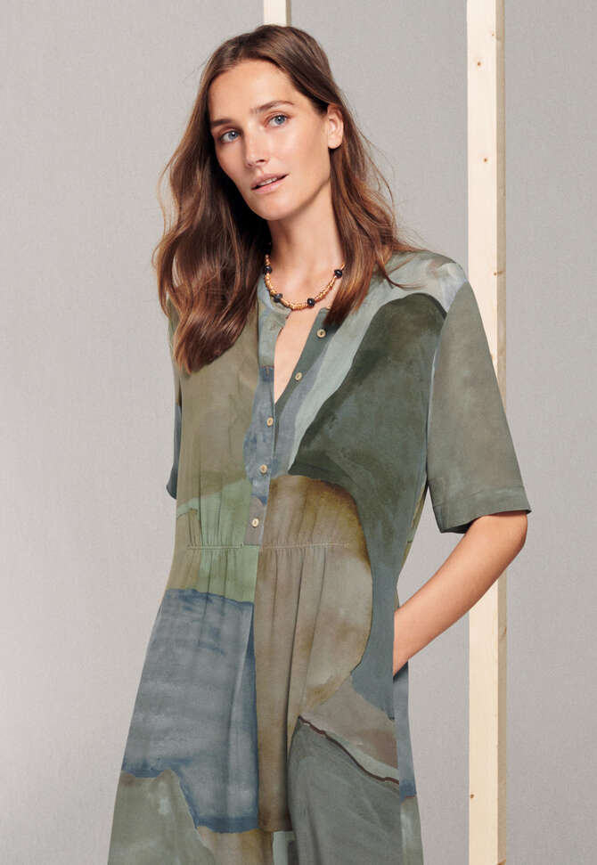 Printed dress, Khaki taupe, completeTheLook