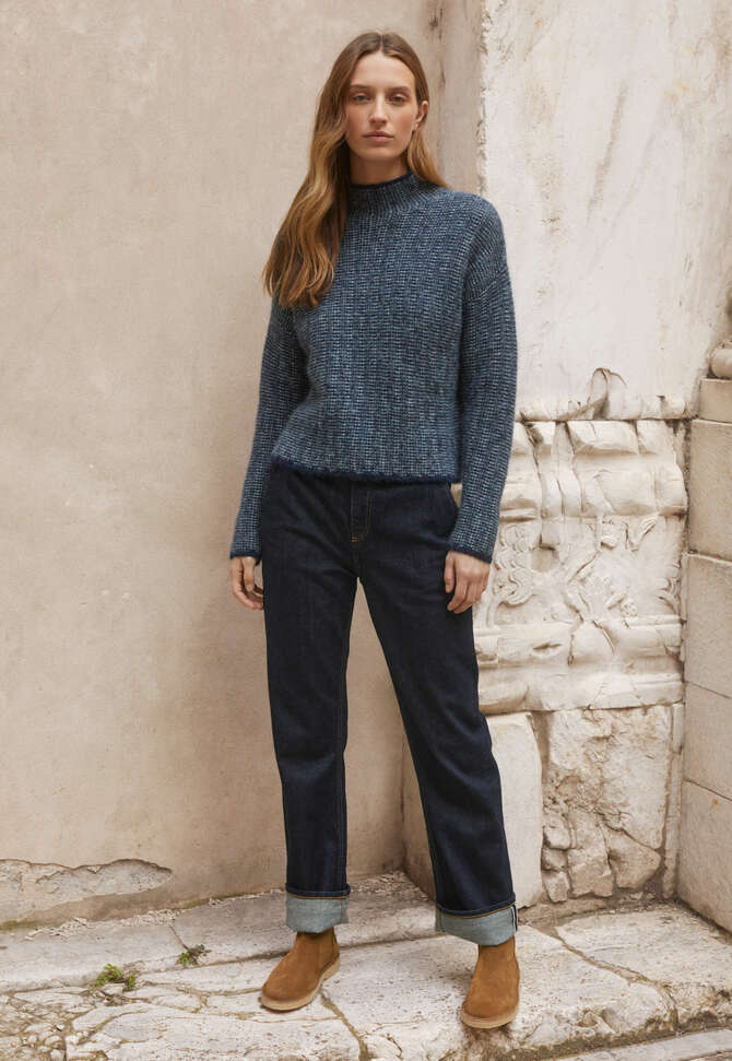 Funnel-neck sweater, Petrol navy, completeTheLook