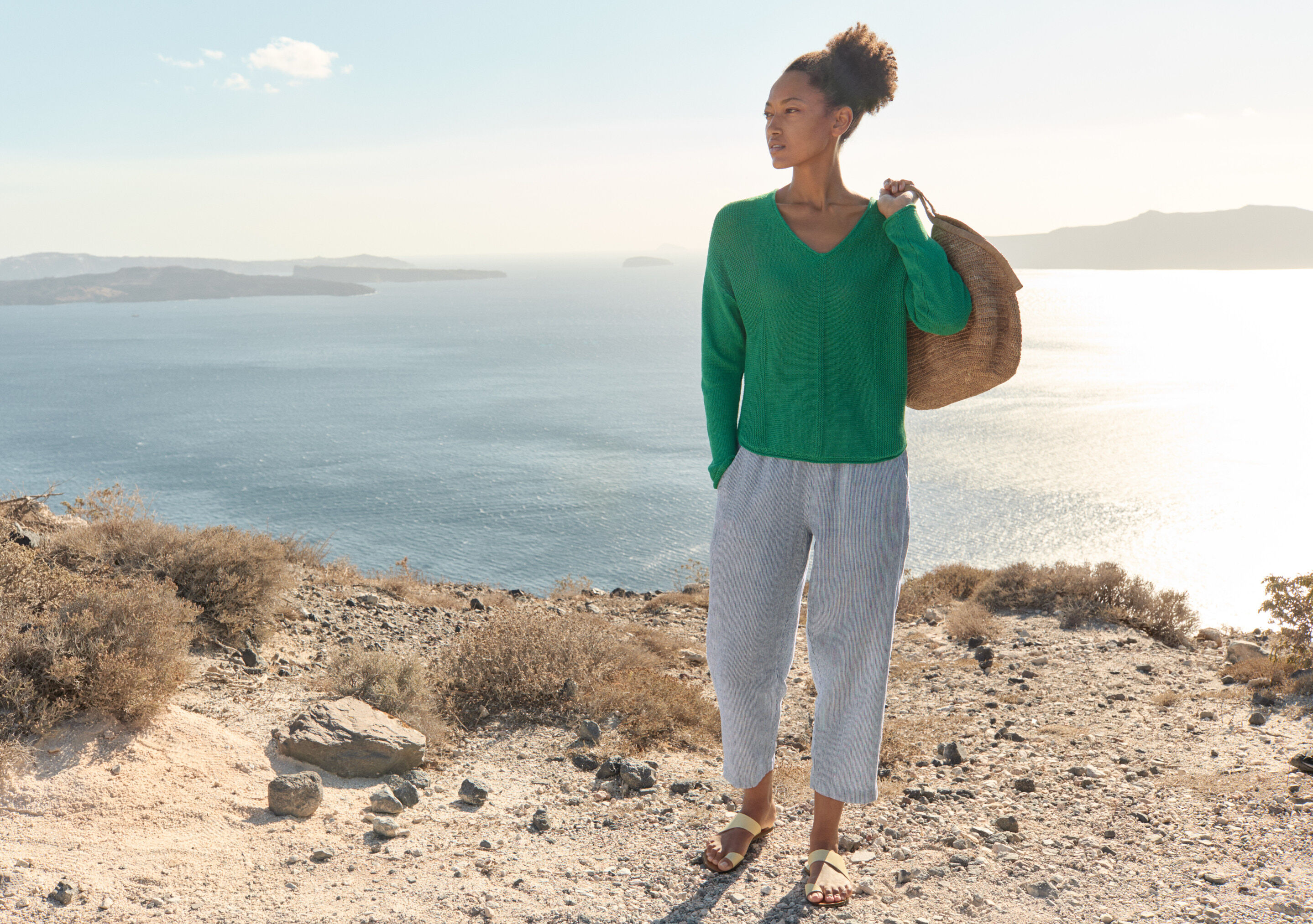Striped pull-on trousers