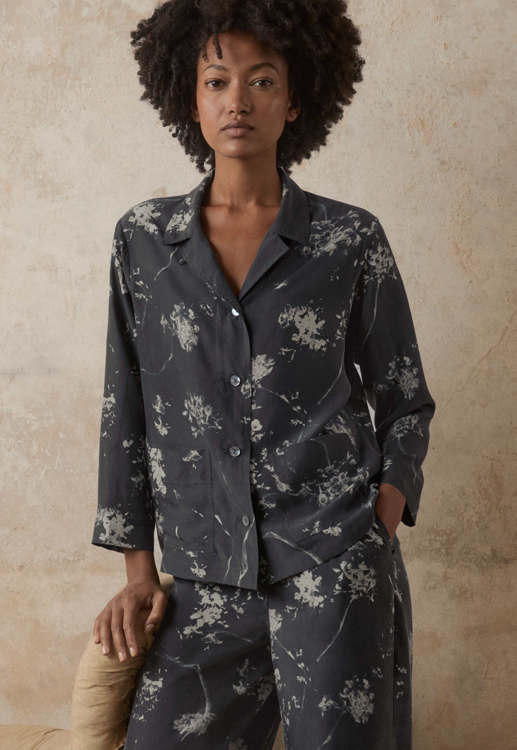 Printed silk pyjamas, Soft midnight, large