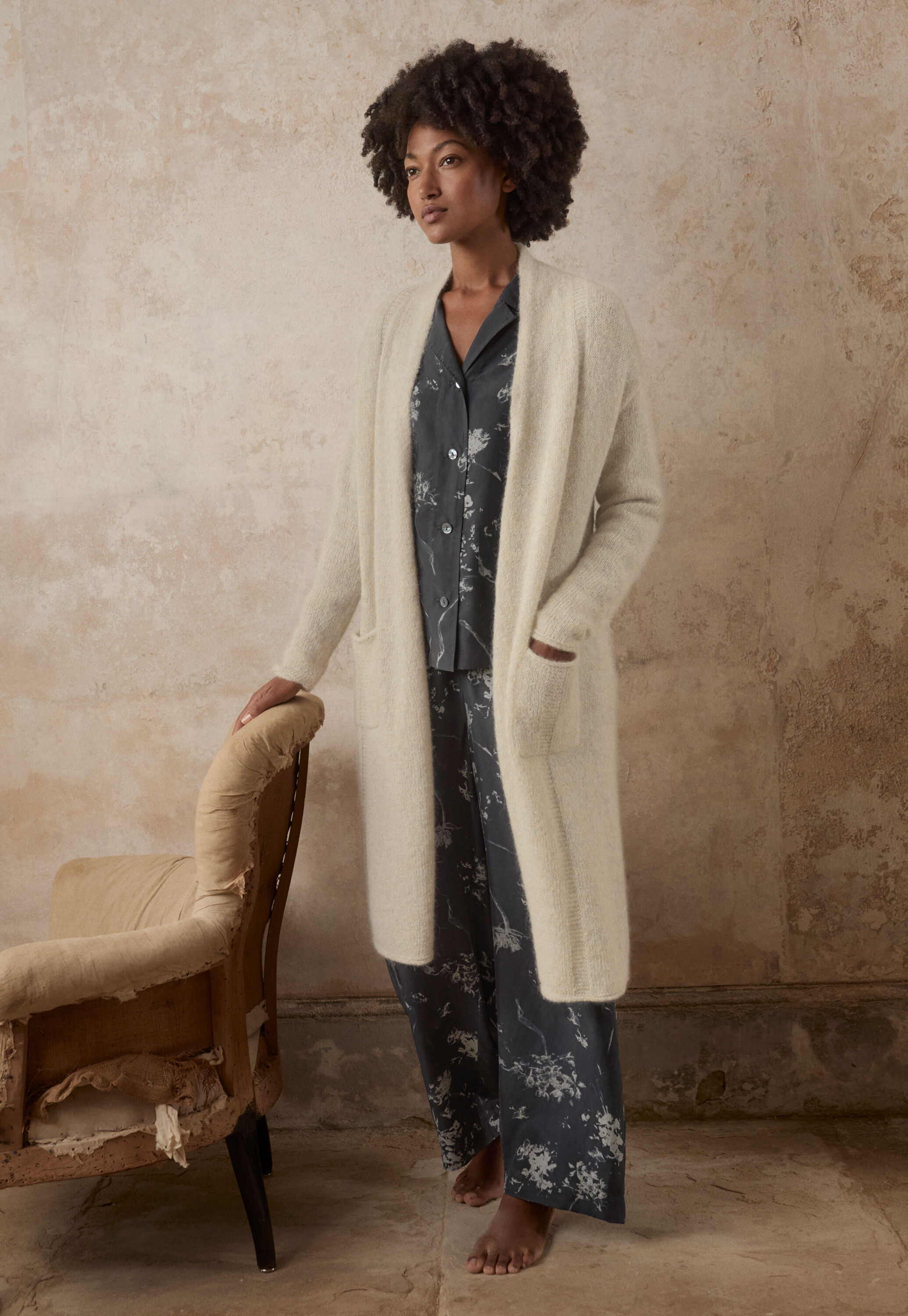 Printed silk pyjamas, Soft midnight, large