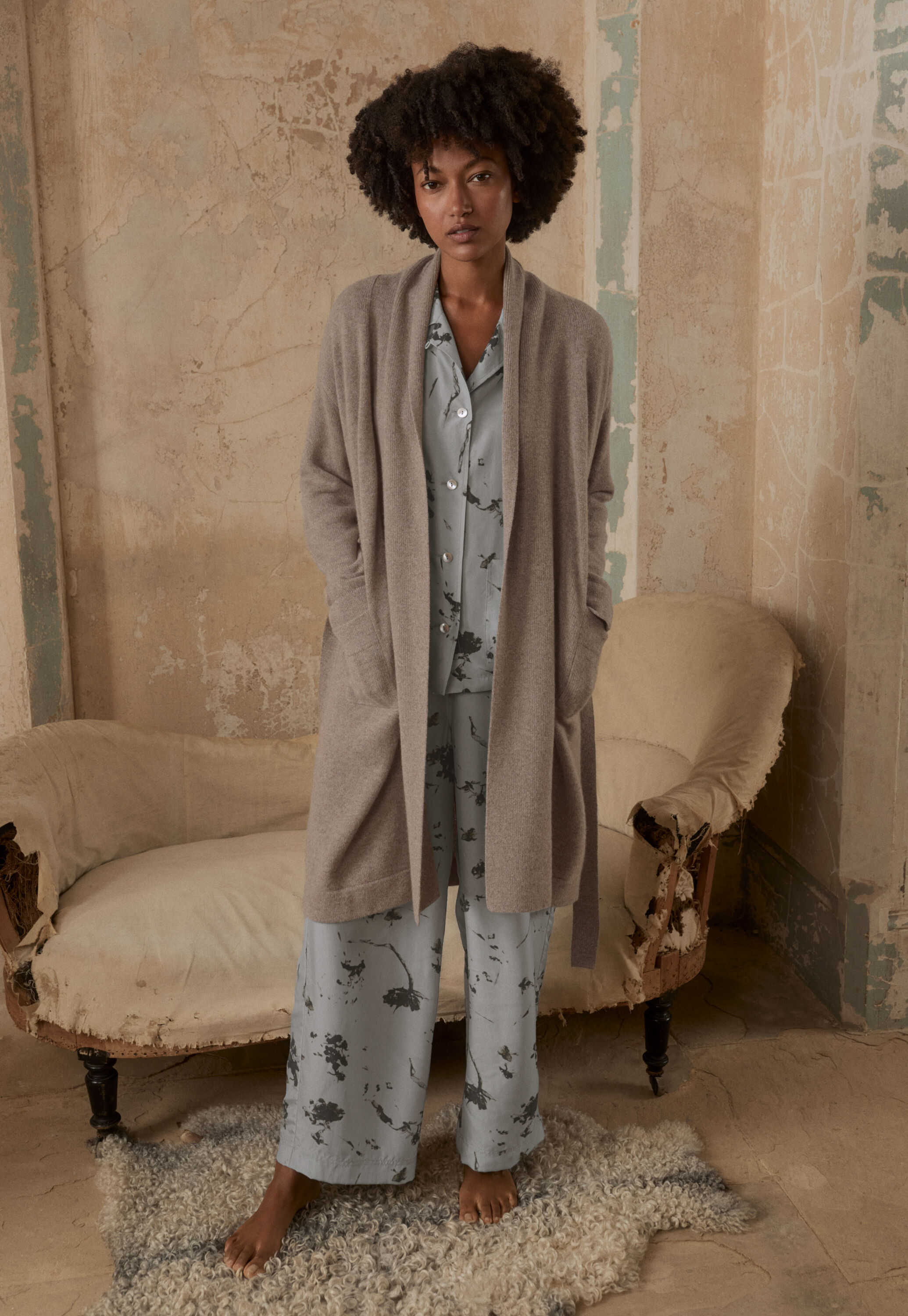 Knitted robe, Soft taupe, large