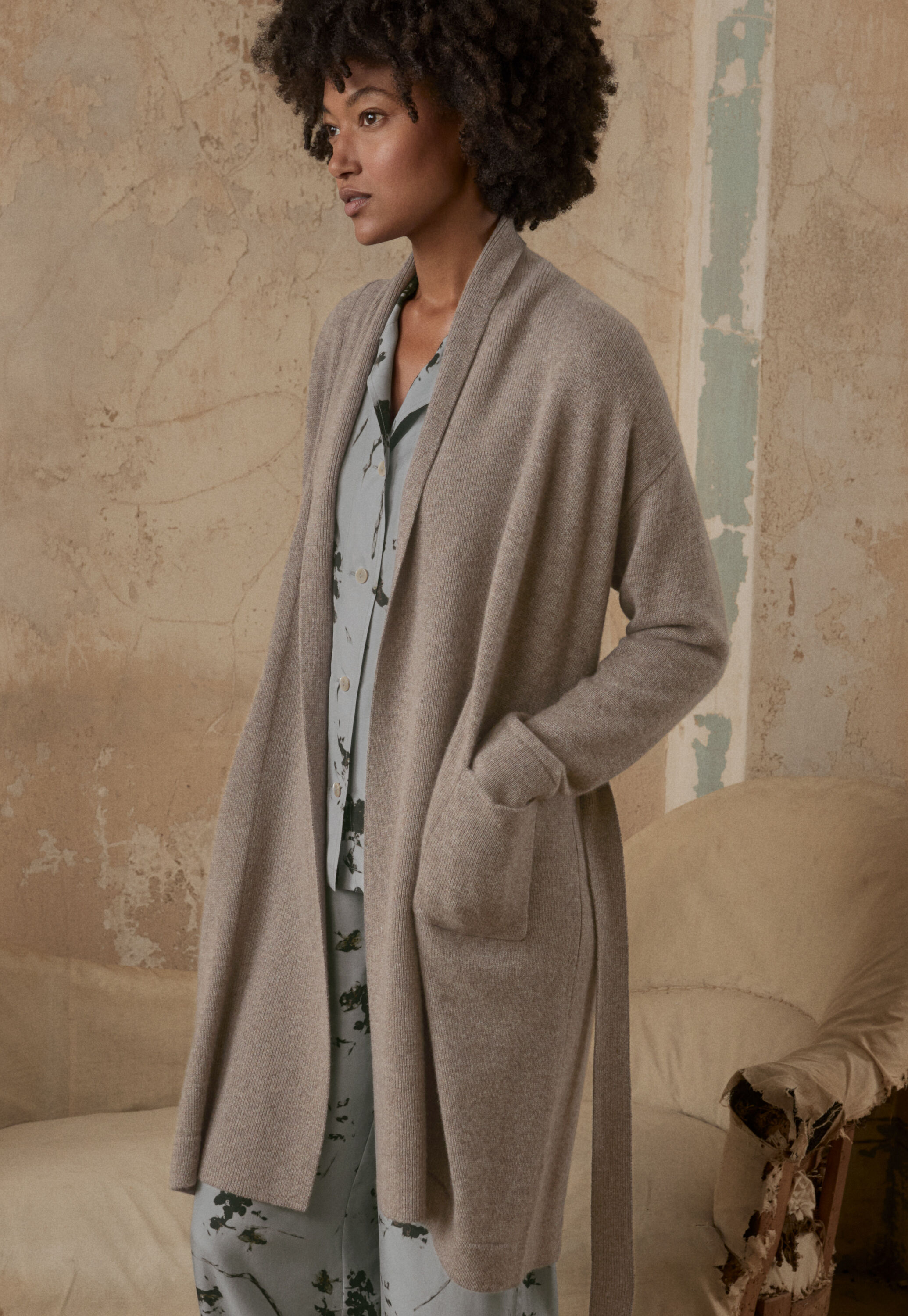 Knitted robe, Soft taupe, large
