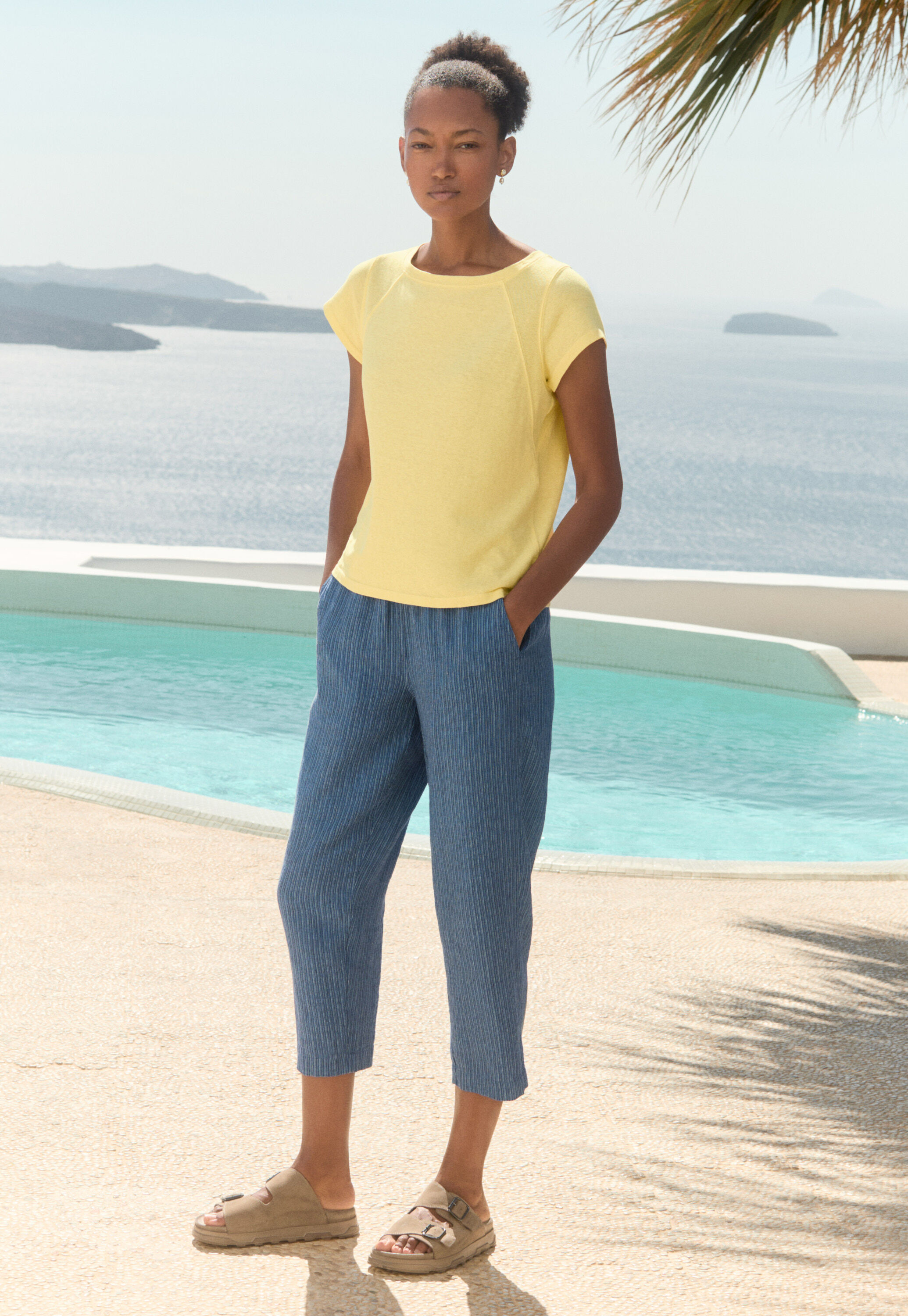 Striped pull-on trousers