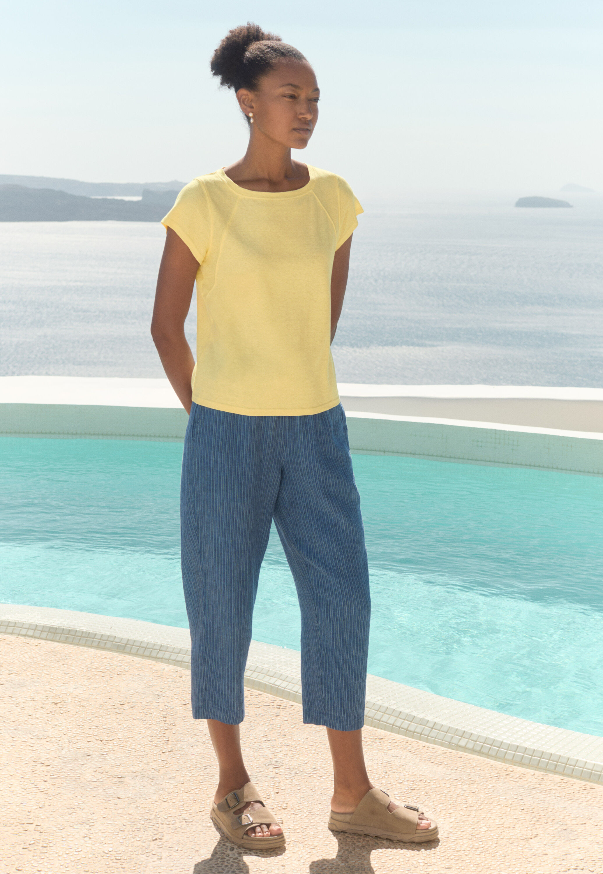 Striped pull-on trousers