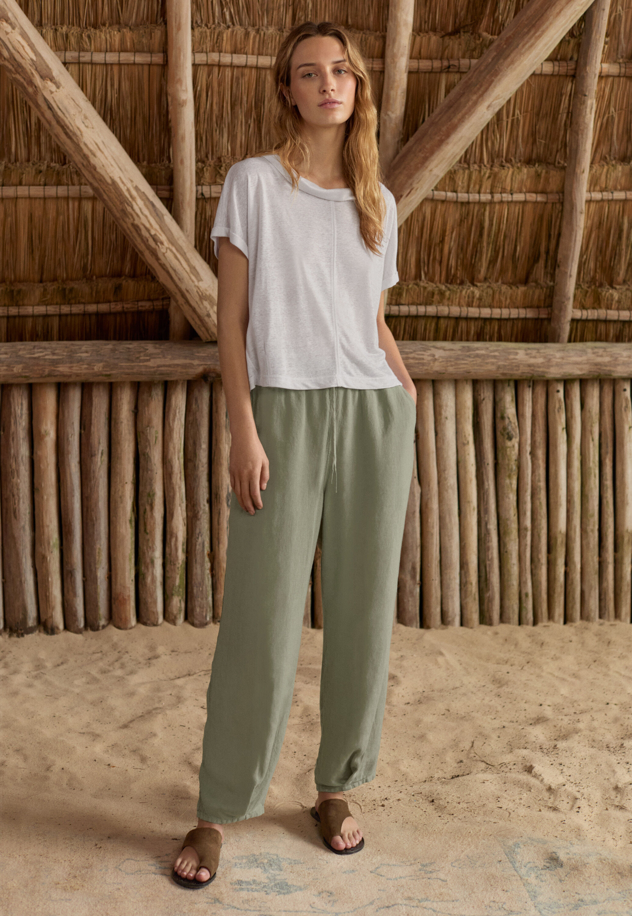 Turned-over neck top, White, large