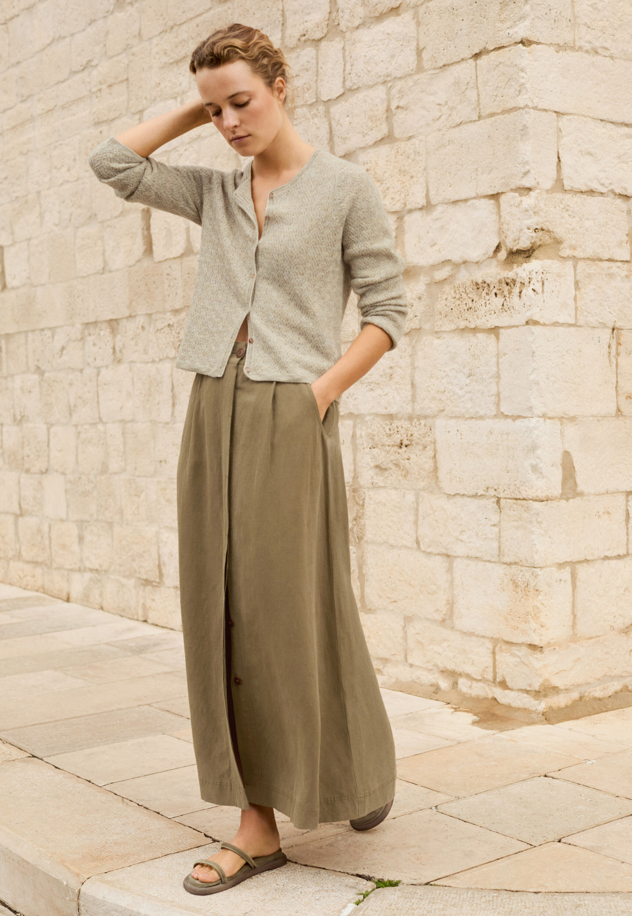 Cable-stitch cardigan, Natural stone, large