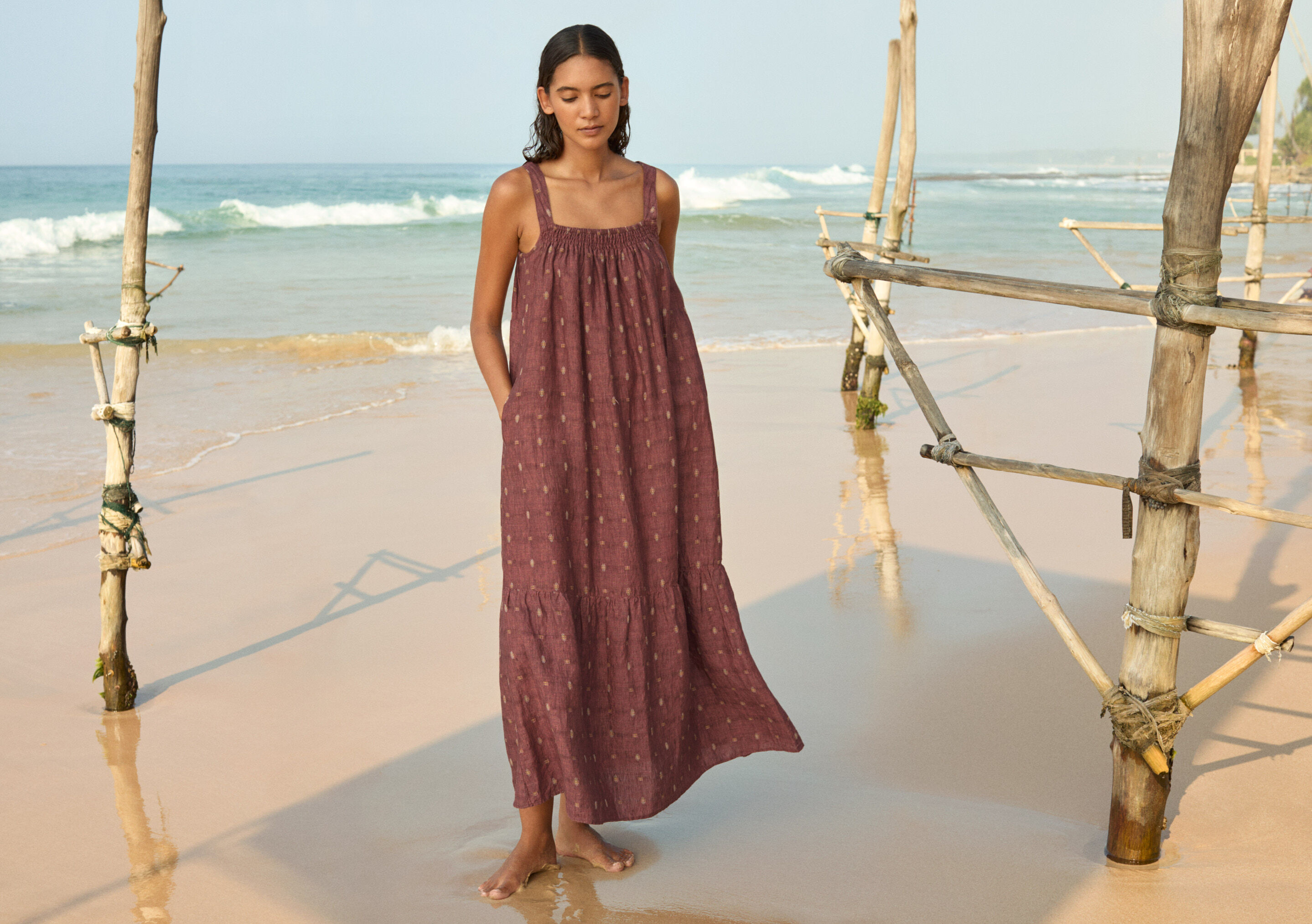 Dobby-weave strap dress