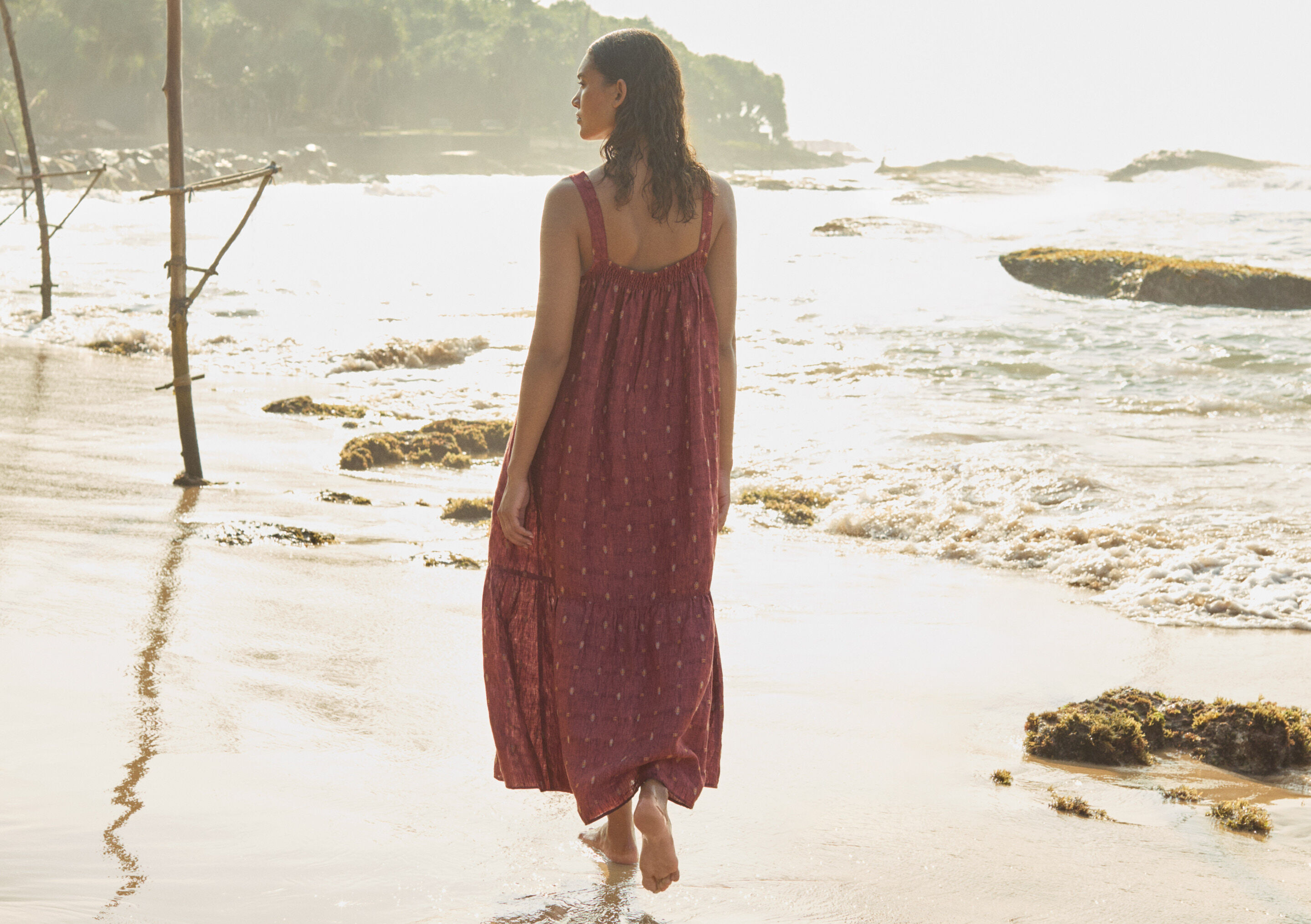 Dobby-weave strap dress