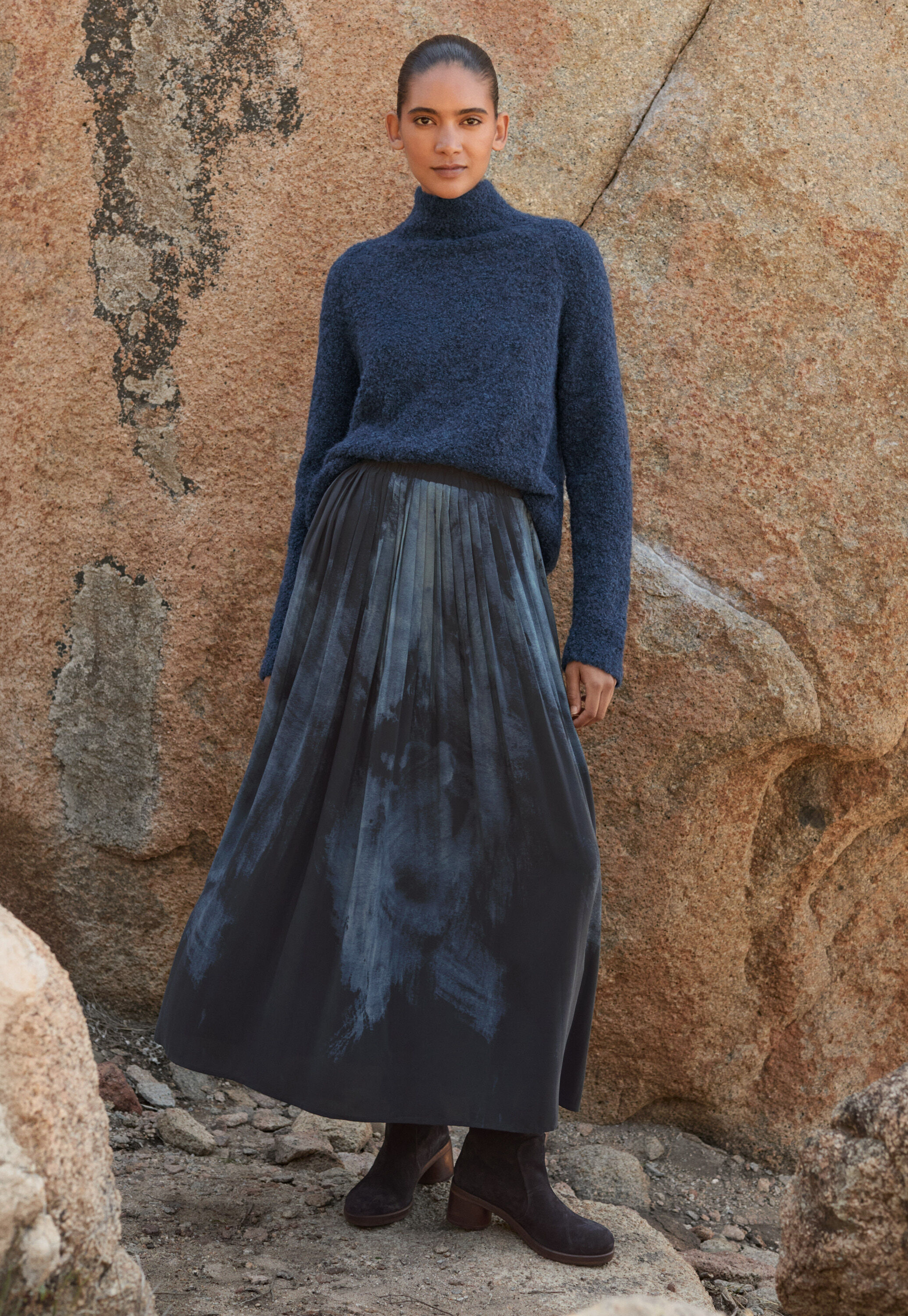 Printed pleated skirt, Midnight, large